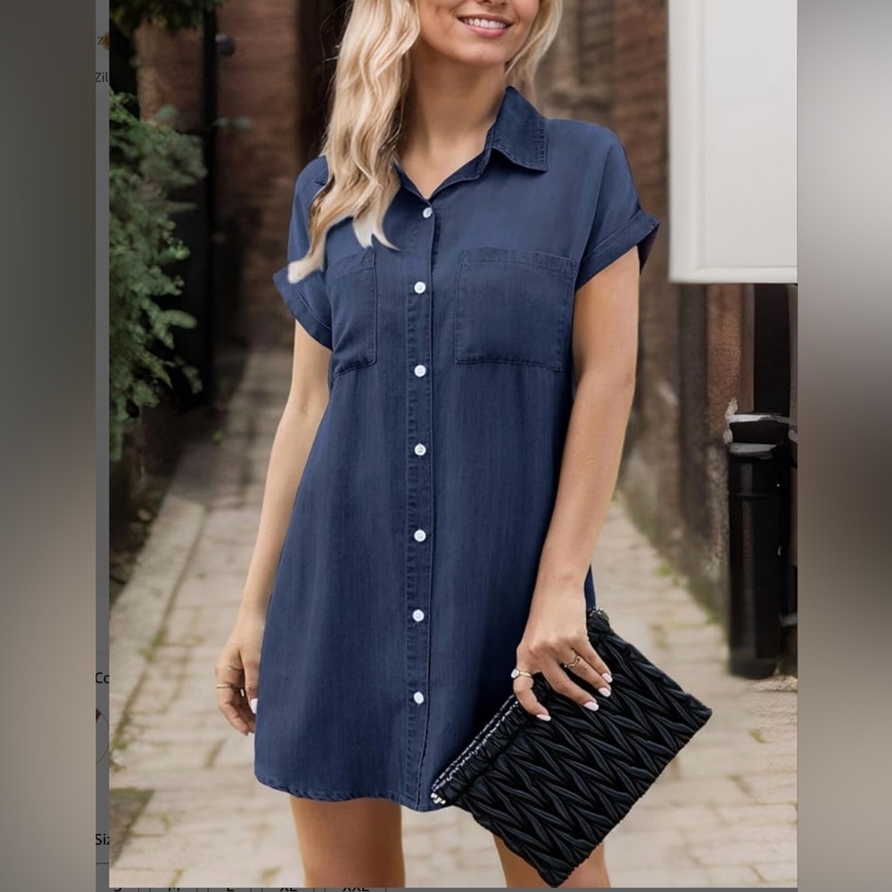Zilcremo Women Blue Denim Button Up Shirt Dress Cap Sleeve Mini XL NWT